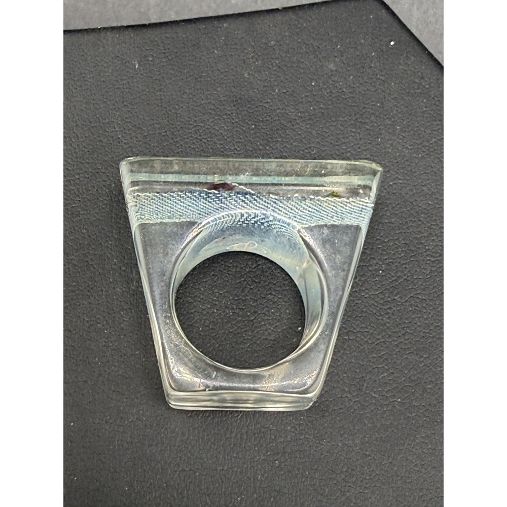 Vintage Lucite Ring Chunky Denim Mod MCM Signed 7" - Picture 7 of 11